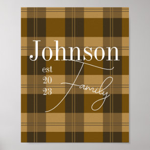 Personalized Plaid Family Name Brown Poster