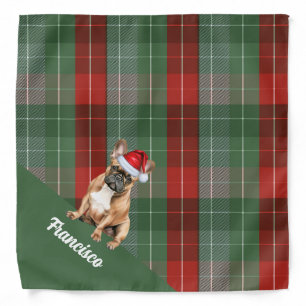 Personalized Plaid French Bulldog Santa Christmas Bandana