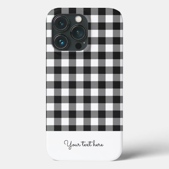 Personalized Plaid Gingham Black White Monogram Case-Mate iPhone Case (Back)
