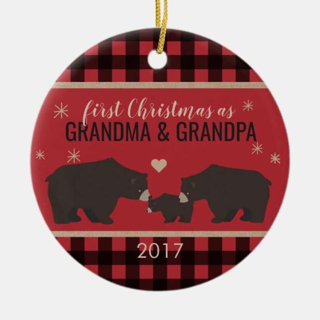 Personalized Plaid Grandparent's Ornament (Front)