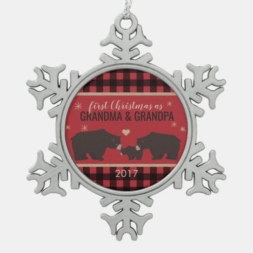 Personalized Plaid Grandparents Snowflake Ornament