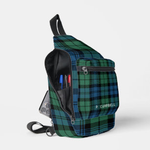 Personalized Plaid Green Campbell Rustic Tartan Sling Bag