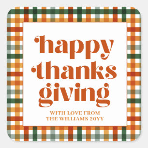 Personalized Plaid Happy Thanksgiving Gift Label