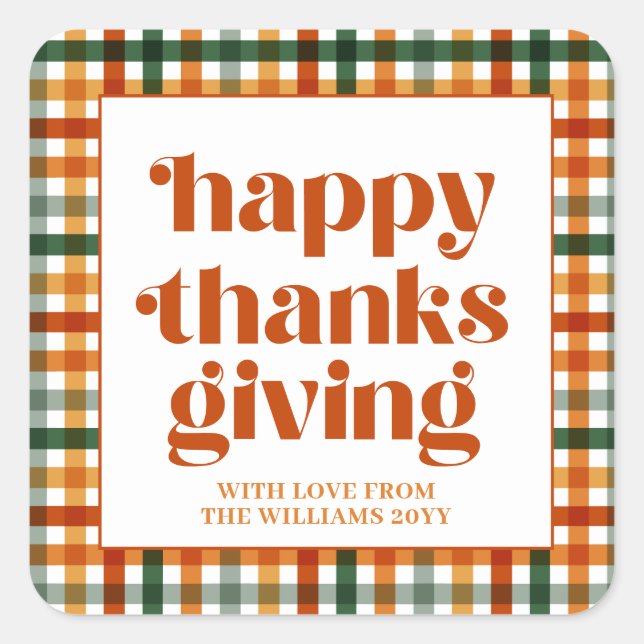 Personalized Plaid Happy Thanksgiving Gift Label (Front)