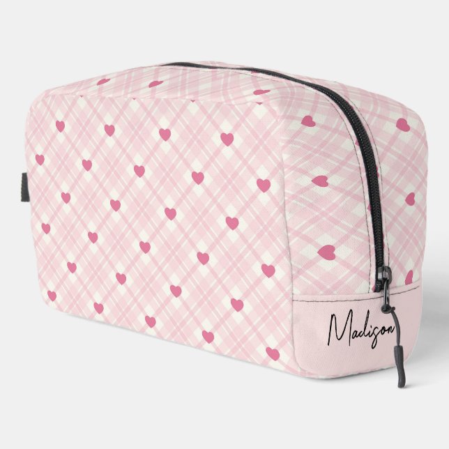 Personalized Plaid Hearts Dopp Kit (Right Corner)