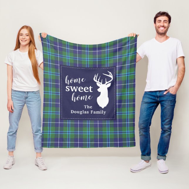 Personalized Plaid Holiday Clan Douglas Tartan Fleece Blanket (In Situ)