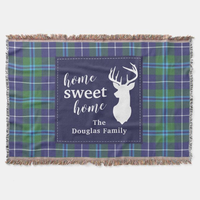 Personalized Plaid Holiday Clan Douglas Tartan Throw Blanket (Front)