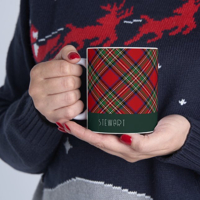 Personalized Plaid Holiday Rustic Stewart Tartan Two-Tone Coffee Mug (Plaid Clan Stewart 11oz Christmas Two-Tone Coffee Mug)