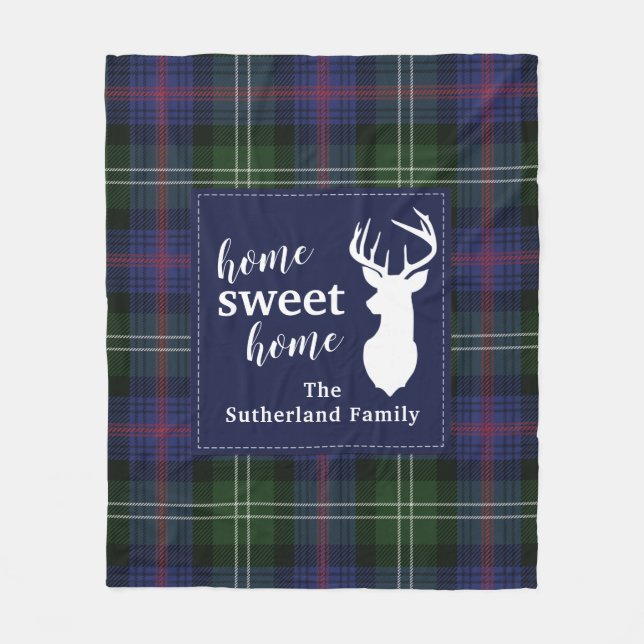 Personalized Plaid Holiday Tartan Clan Sutherland Fleece Blanket (Front)