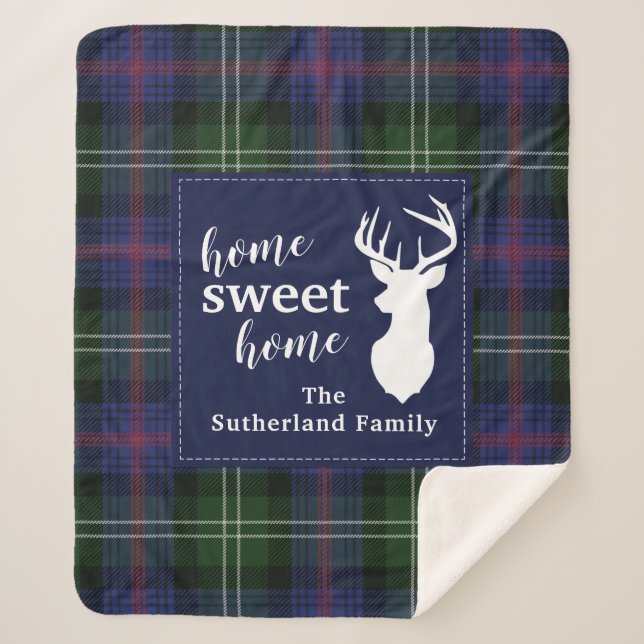 Personalized Plaid Holiday Tartan Clan Sutherland Sherpa Blanket (Front)