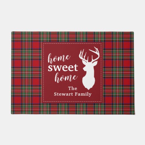 Personalized Plaid Holiday Tartan Red Clan Stewart Doormat