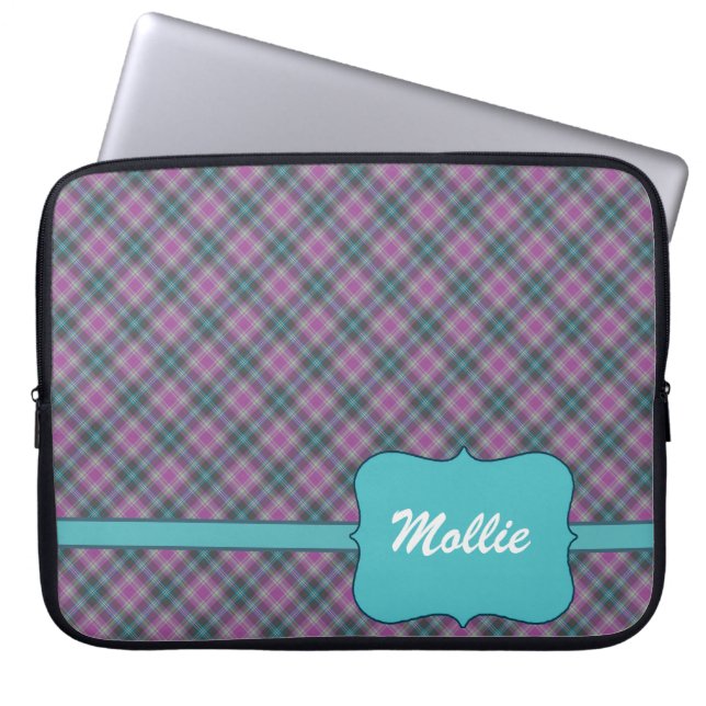 Personalized Plaid Ladies 15 inch Laptop Sleeve (Front)