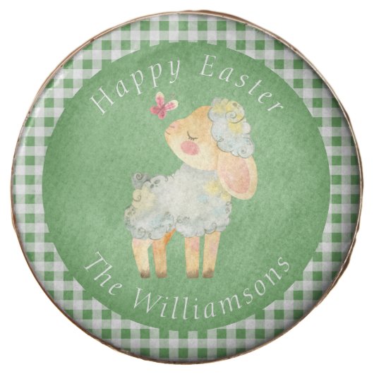 Personalized Plaid Lamb Easter Egg Hunt Chocolate Covered Oreo (Front)