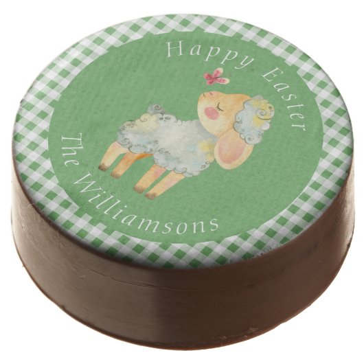 Personalized Plaid Lamb Easter Egg Hunt Chocolate Covered Oreo (Angled)