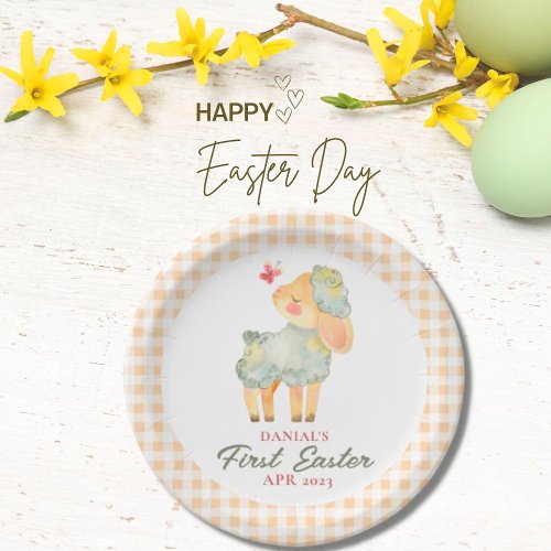 Personalized Plaid Little Lamb My First Easter Paper Plates