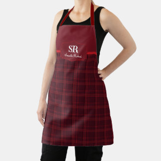Personalized Plaid Monogram Red Tartan Apron