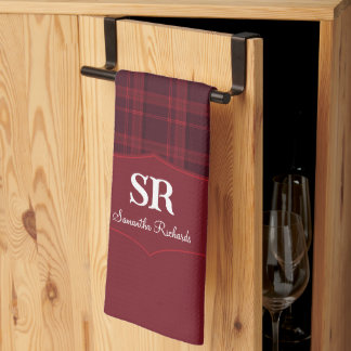 Personalized Plaid Monogram Red Tartan Baking Kitc Kitchen Towel