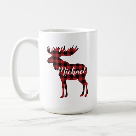 Personalized Plaid Moose Coffee Mug