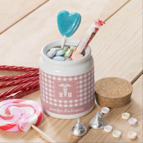 Personalized Plaid Pattern RN Registered Nurse Candy Jar