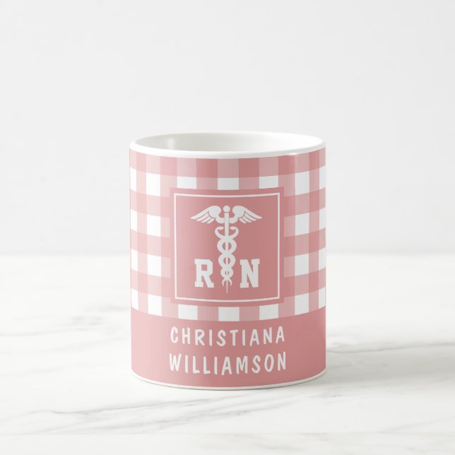 Personalized Plaid Pattern RN Registered Nurse Coffee Mug (Center)