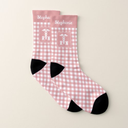 Personalized Plaid Pattern RN Registered Nurse Socks