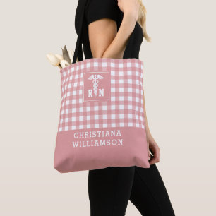 Personalized Plaid Pattern RN Registered Nurse Tote Bag
