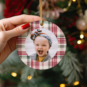 Personalized Plaid Photo Christmas Tree Ornament
