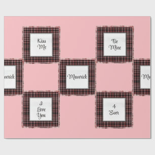Personalized Plaid Pink Brown Matched Valentine's Wrapping Paper