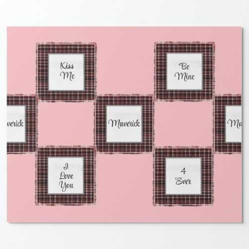 Personalized Plaid Pink Brown Matched Valentines Wrapping Paper