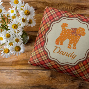 Personalized Plaid Polka Dot Doodle Tan Dog Throw Pillow