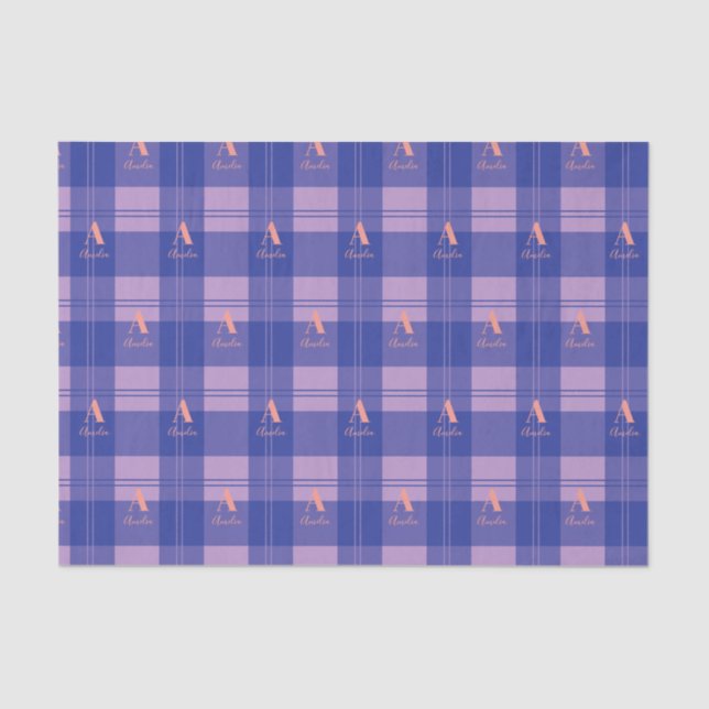 Personalized Plaid Purple Monogram Pattern Tissue Paper (Front)