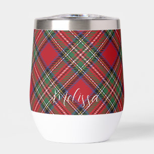 Personalized Plaid Red Green Clan Stewart Tartan Thermal Wine Tumbler