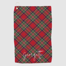 Personalized Plaid Red Green Rustic Stewart Tartan Golf Towel
