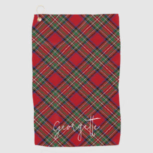 Personalized Plaid Red Green Rustic Stewart Tartan Golf Towel