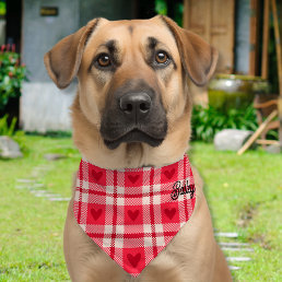 Personalized Plaid Red Love Heart Pattern Dog Pet Bandana Collar