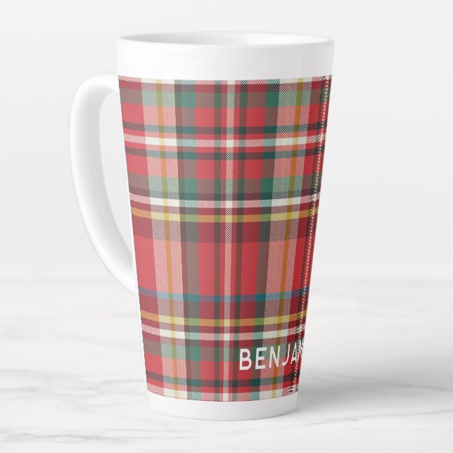 Personalized Plaid Rustic Christmas Holiday Family Latte Mug (Left Angle)