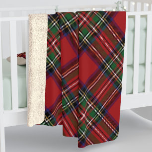 Personalized Plaid Rustic Script Stewart Tartan Sherpa Blanket