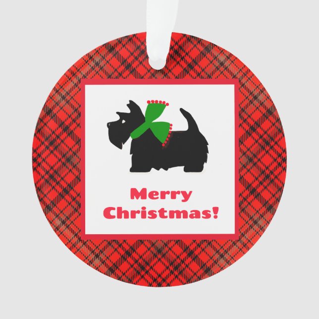 Personalized Plaid Scotty Dog  Ornament (Front)