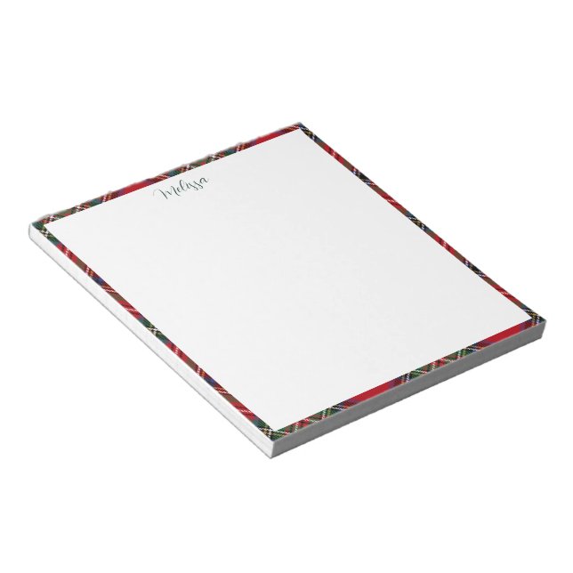 Personalized Plaid Script Classic Stewart Tartan Notepad (Angled)