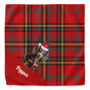 Personalized Plaid Smooth Coat Dachshund Christmas Bandana