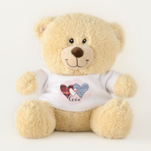Personalized Plaid & Stripes Heart Valentine Teddy Bear