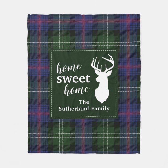 Personalized Plaid Sweet Home Sutherland Tartan  Fleece Blanket (Front)