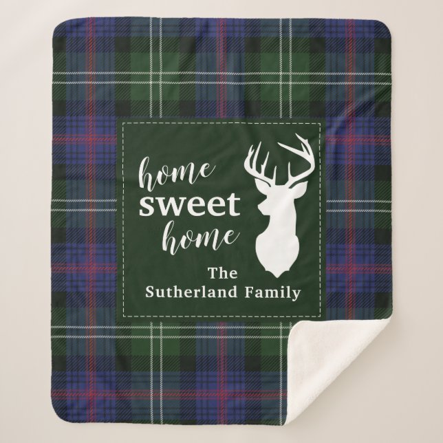 Personalized Plaid Sweet Home Sutherland Tartan Sherpa Blanket (Front)