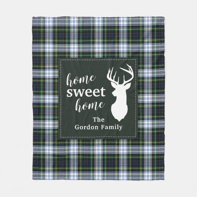 Personalized Plaid Sweet Home Tartan Clan Gordon Fleece Blanket (Front)
