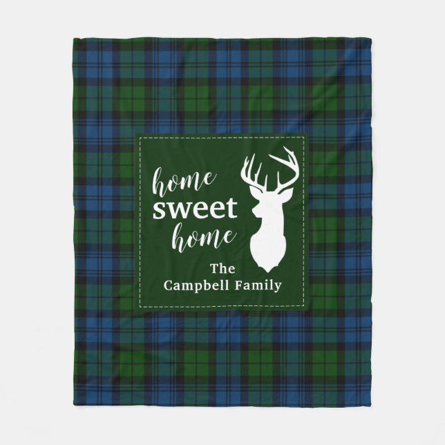 Personalized Plaid Tartan Clan Campbell Military Fleece Blanket (Front)