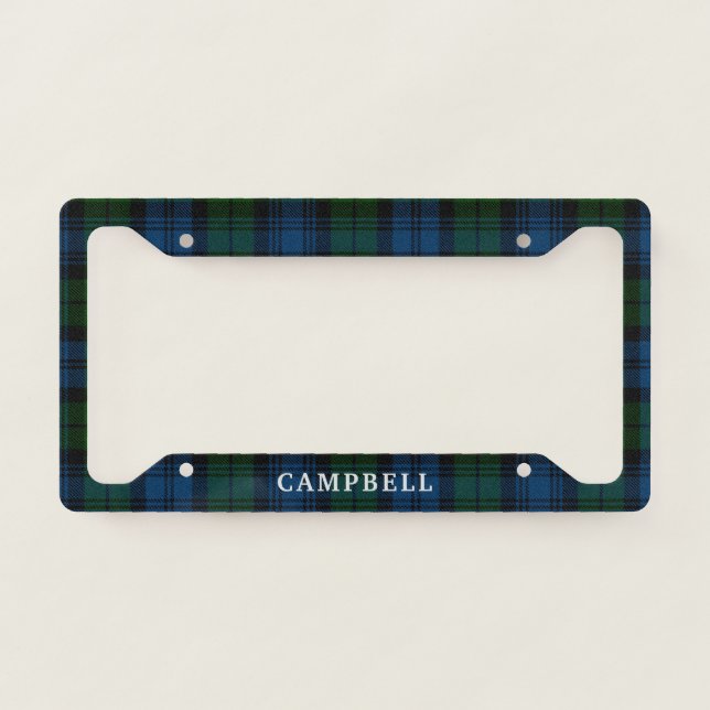 Personalized Plaid Tartan Clan Campbell Military License Plate Frame (Front)