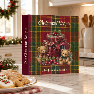 Personalized Plaid Teddy Bears Christmas Recipes 3 Ring Binder