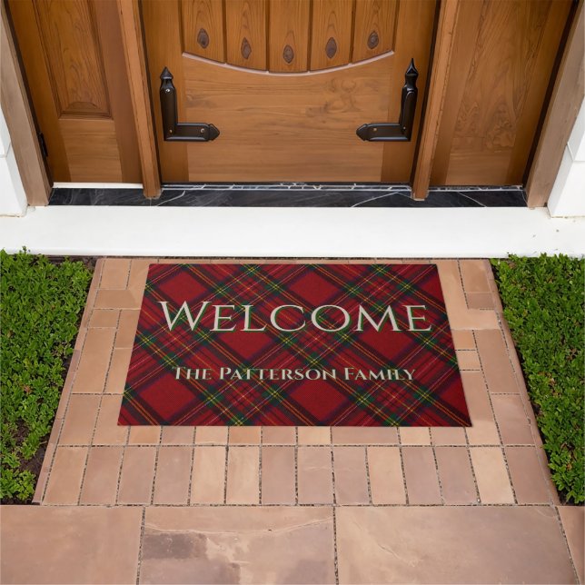Personalized Plaid Welcome Entryway Decor Doormat (Outdoor)