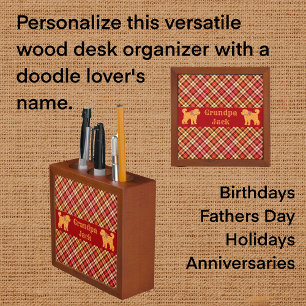 Personalized Plaid Yellow Dog Doodle Dog Desk Organizer