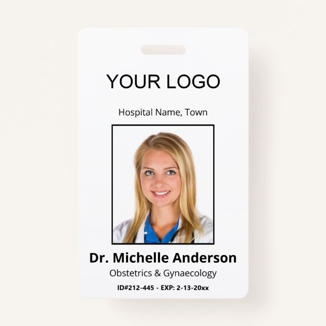 Personalized Plain White Doctor Photo Identity Badge (Front)